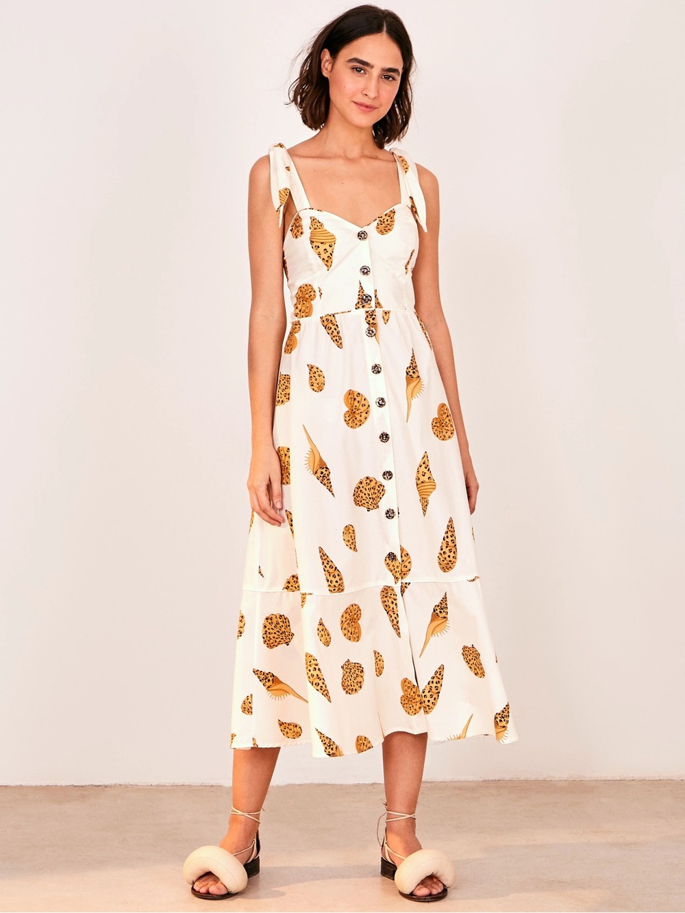 FARM Rio Leopard Shell Midi Sundress Off White Cream Cotton XS EUC - Picture 12 of 12